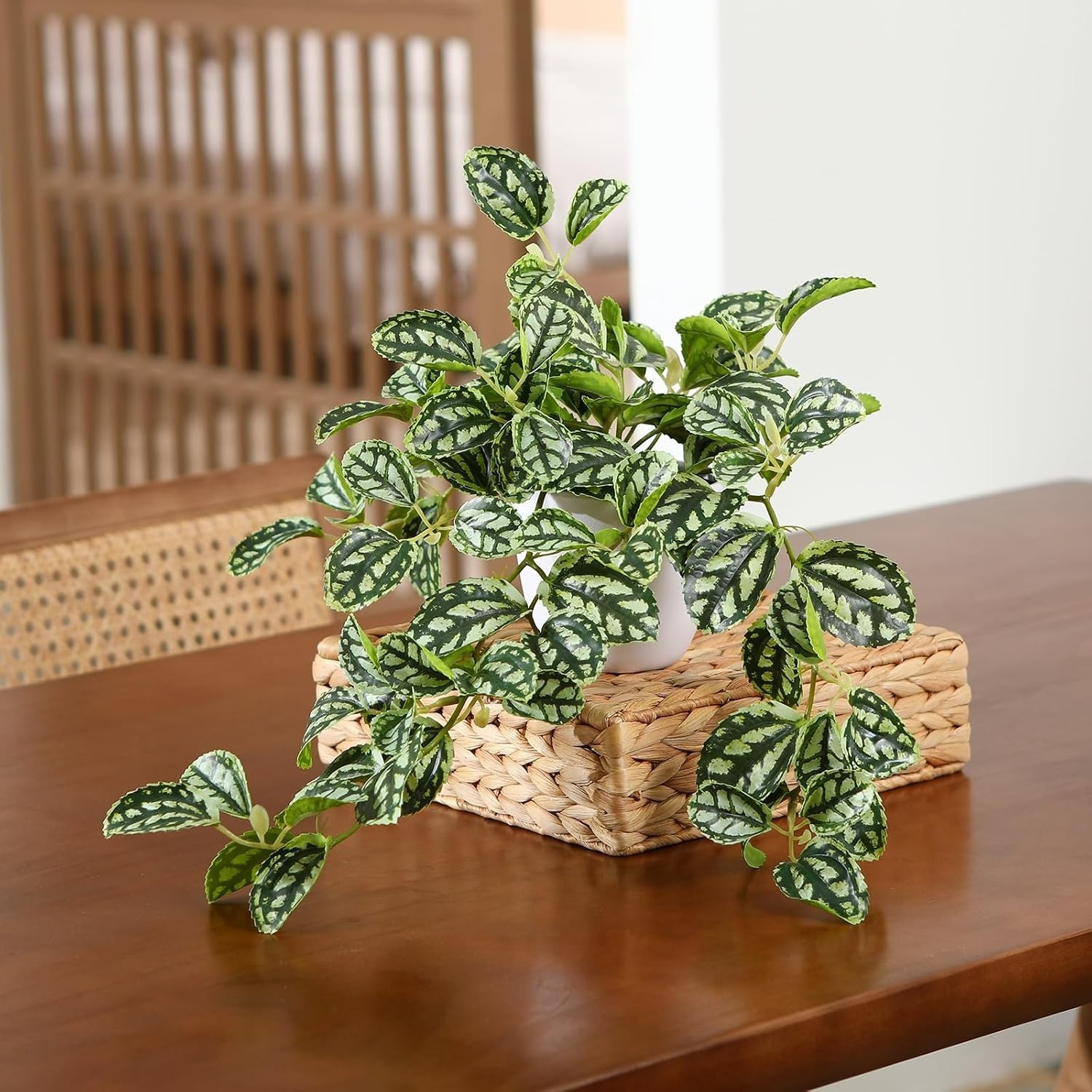 15-Inch Realistic Faux Hanging Plant in Elegant Gold Pot for Indoor & Outdoor