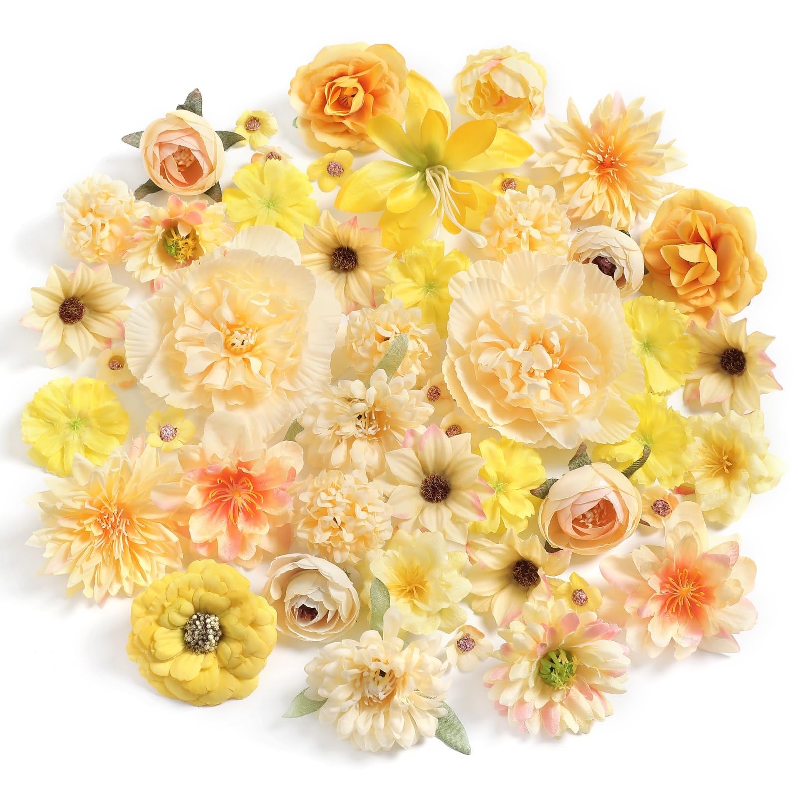 48 PCS Artificial Flower Heads Combo Yellow Silk Bulk Faux Rose Wedding Decor