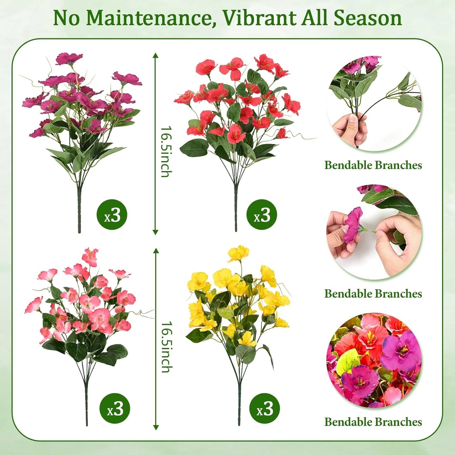 Fake Hibiscus Artificial Flowers, Outdoor, 6 Bundles, UV Resistant