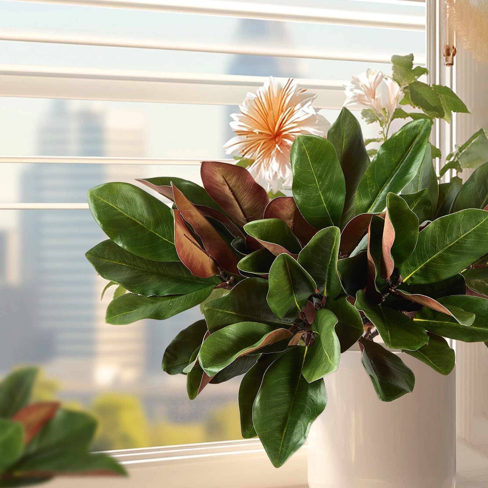 OBDXZHC 4 Pcs Magnolia Artificial Leaves Branches 22 Inch 3D Real Touch Faux …