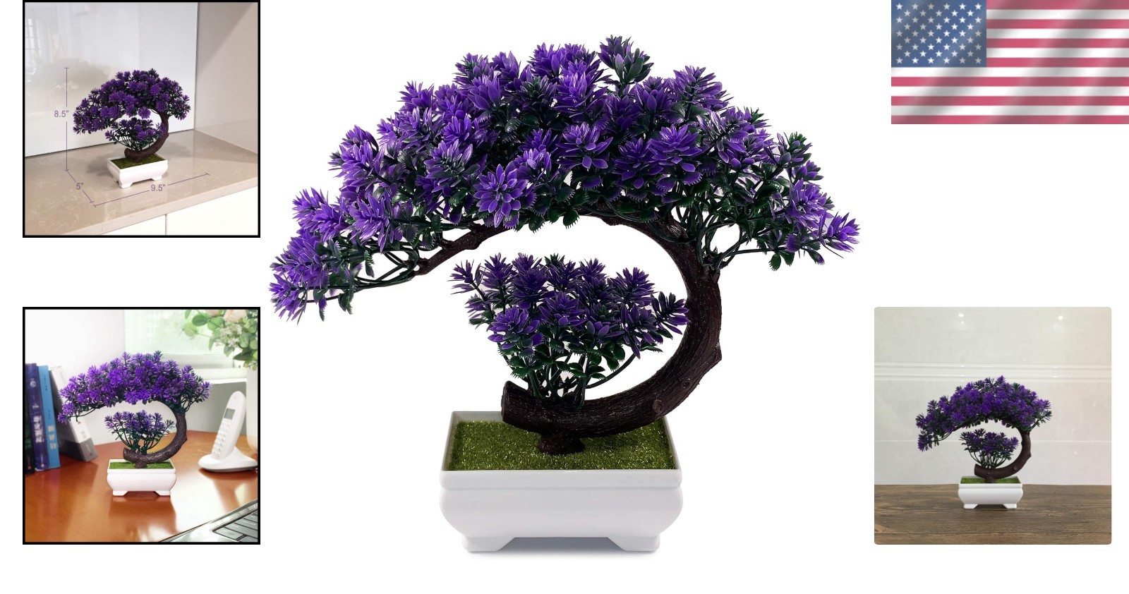 Contemporary 8.5” Small Fake Bonsai Tree in White Pot – Chic Decor Piece