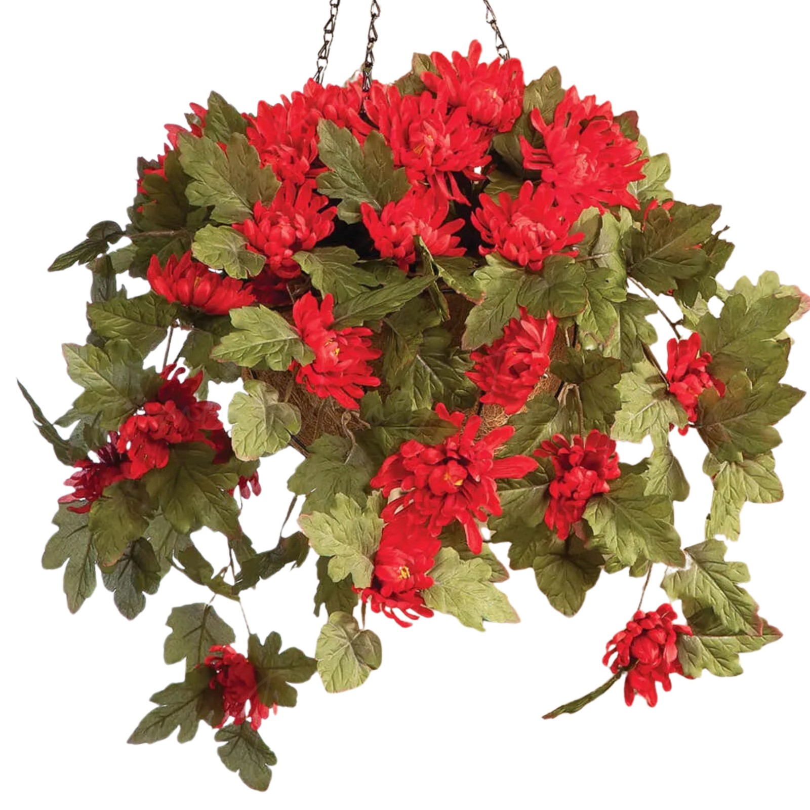 Large Artificial Red Mums Hanging Basket Indoor Outdoor Patio Garden Decor