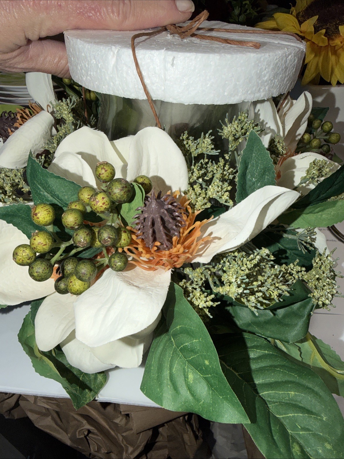 Nearly Natural White Magnolia Candelabrum Artificial Flower Arrangement