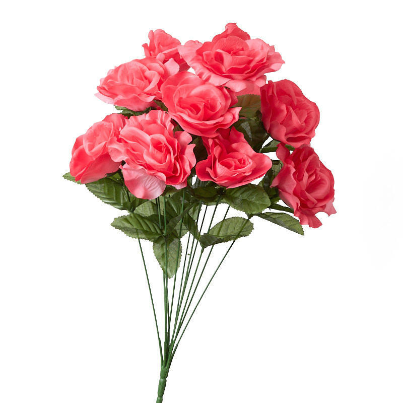 Factory Direct Craft Artificial Hot Pink Open Rose Bush | Package of 12 Pie