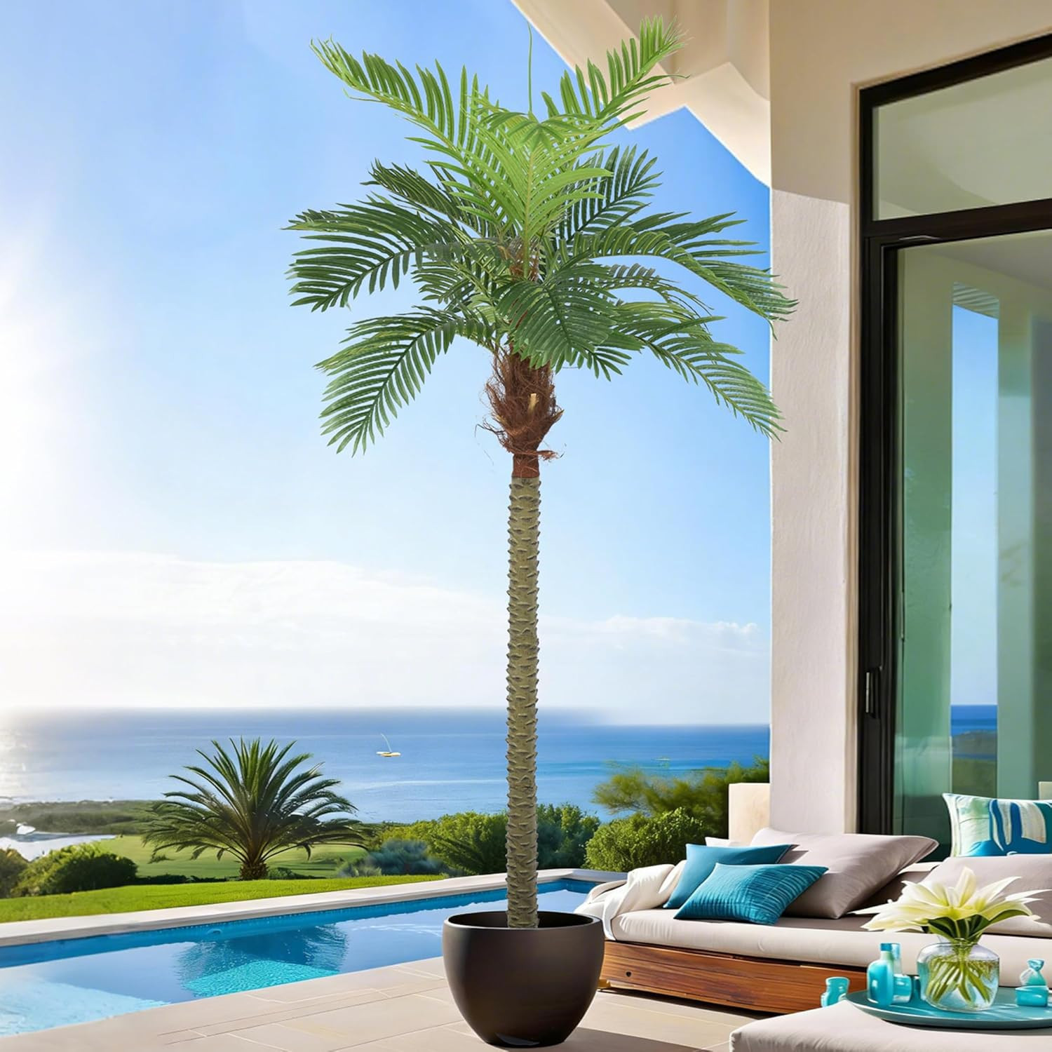 8Ft Artificial Palm Tree – Faux Triple Phoenix for Indoor/Outdoor Decor
