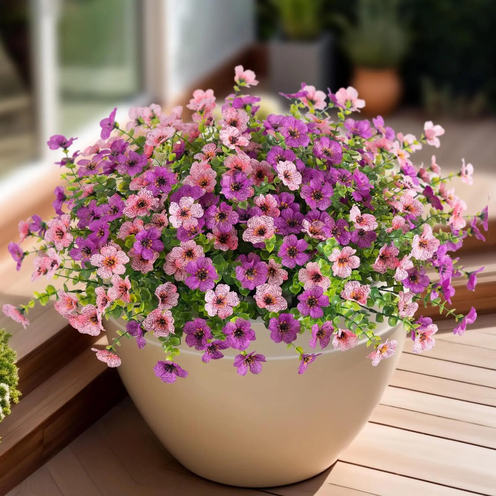 4PCS Artificial Greenery Shrubs – UV Resistant Fake Flowers for Garden & Home