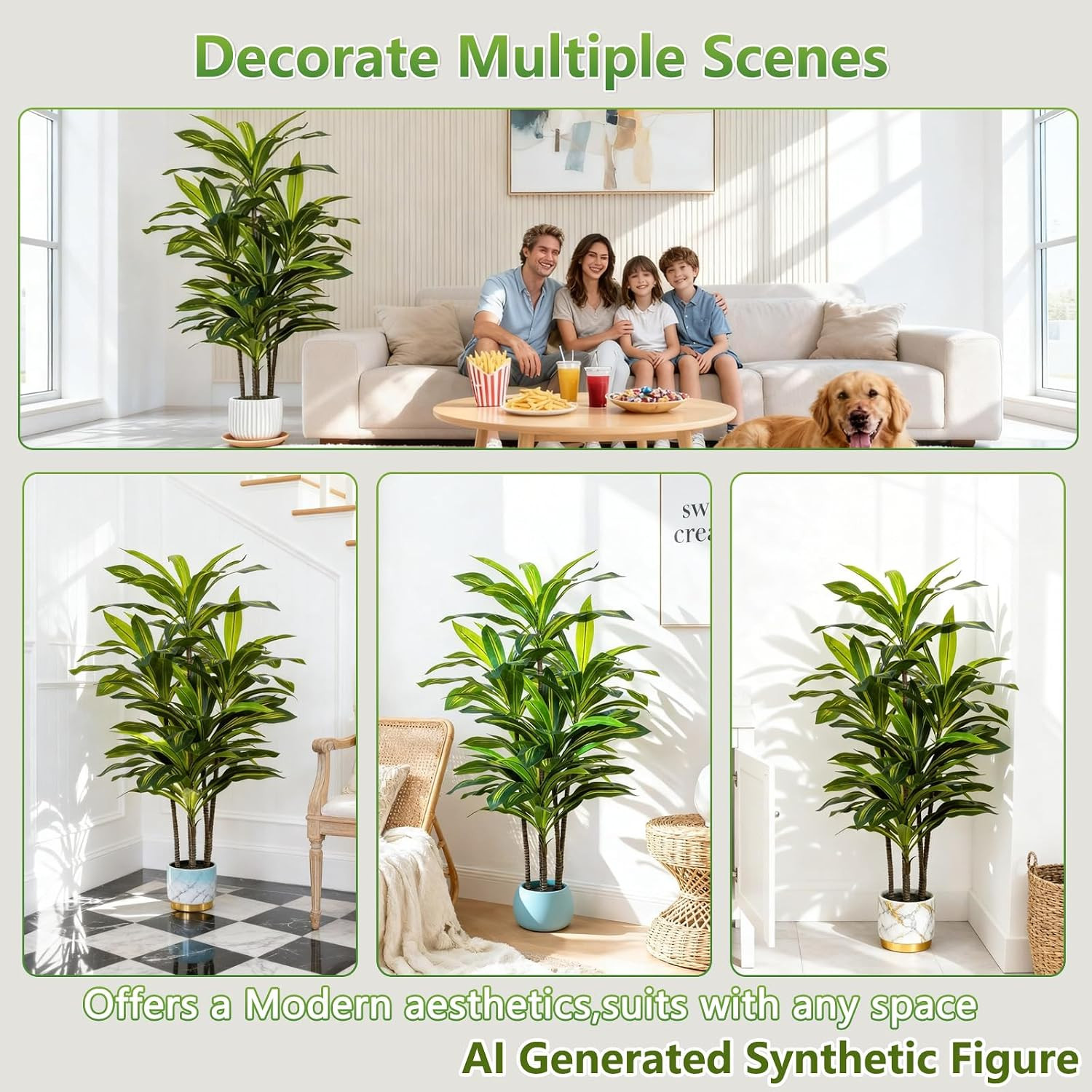 4ft Dracaena Artificial Plant – Large Tropical Indoor Fake Tree with Lifelike Le
