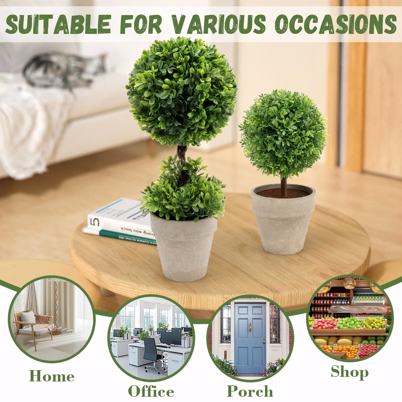 15 Inch Large Topiary Ball Plant Artificial Boxwood Potted Fake Tree Ornament
