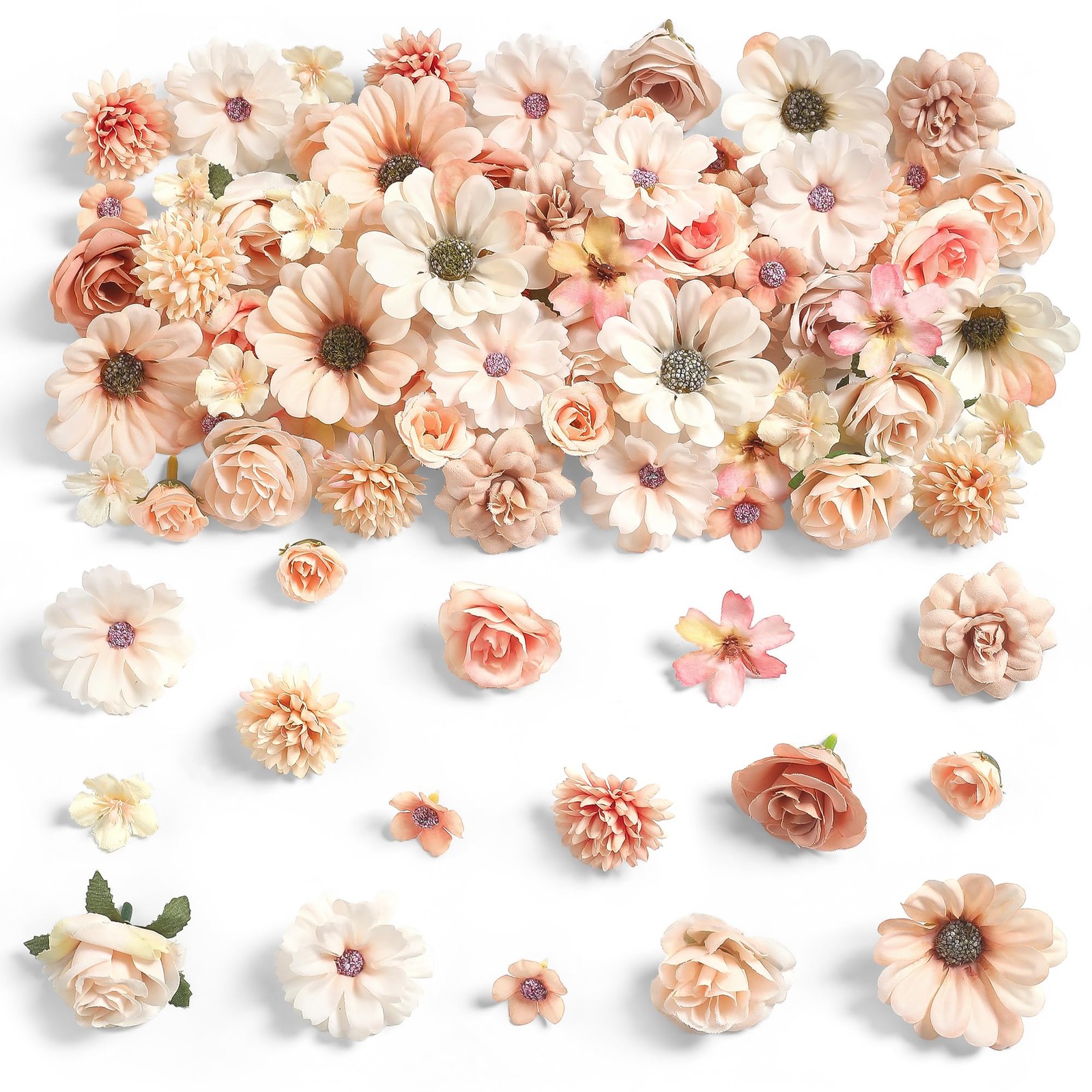 90 PCS Nude Silk Fake Flowers Mini Artificial Assorted Roses Peonies Craft DIY