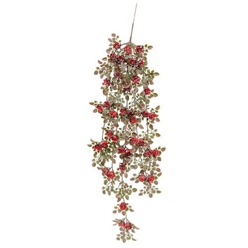 NEW FARMHOUSE FROSTED RED ROSES HANGING VINE HOLIDAY CHRISTMAS WEDDING 26.5″L
