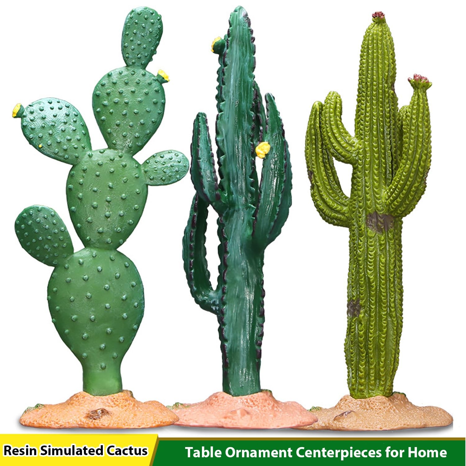 3pcs Green Simulated Cactus Artificial Sand Decorative Fake Plant Table