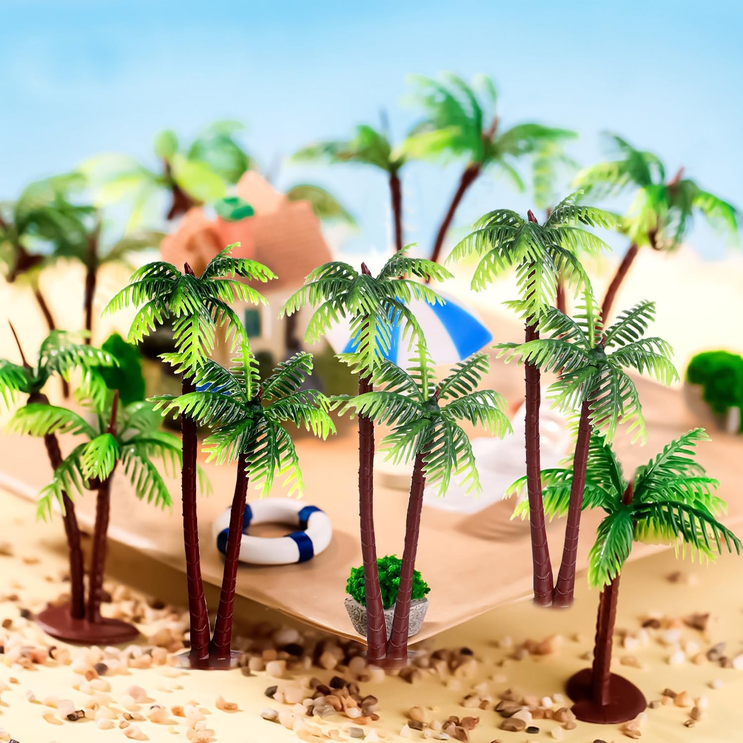10pcs Plastic Palm Tree Model Trees – Miniature Palm Trees Fake Plastic Trees…
