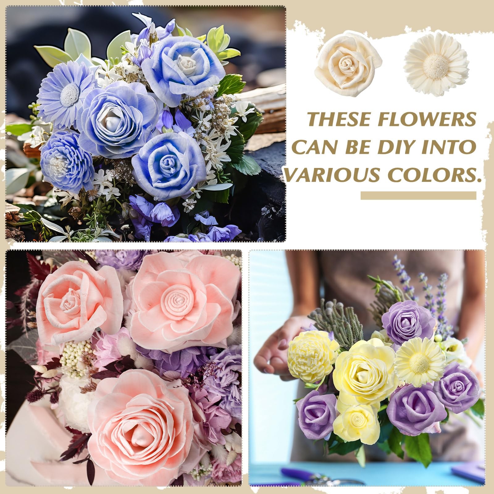 DIY Sola Wood Flowers for Crafts, White Assortment 1.38-1.77 inch, 50 PCS Bulk