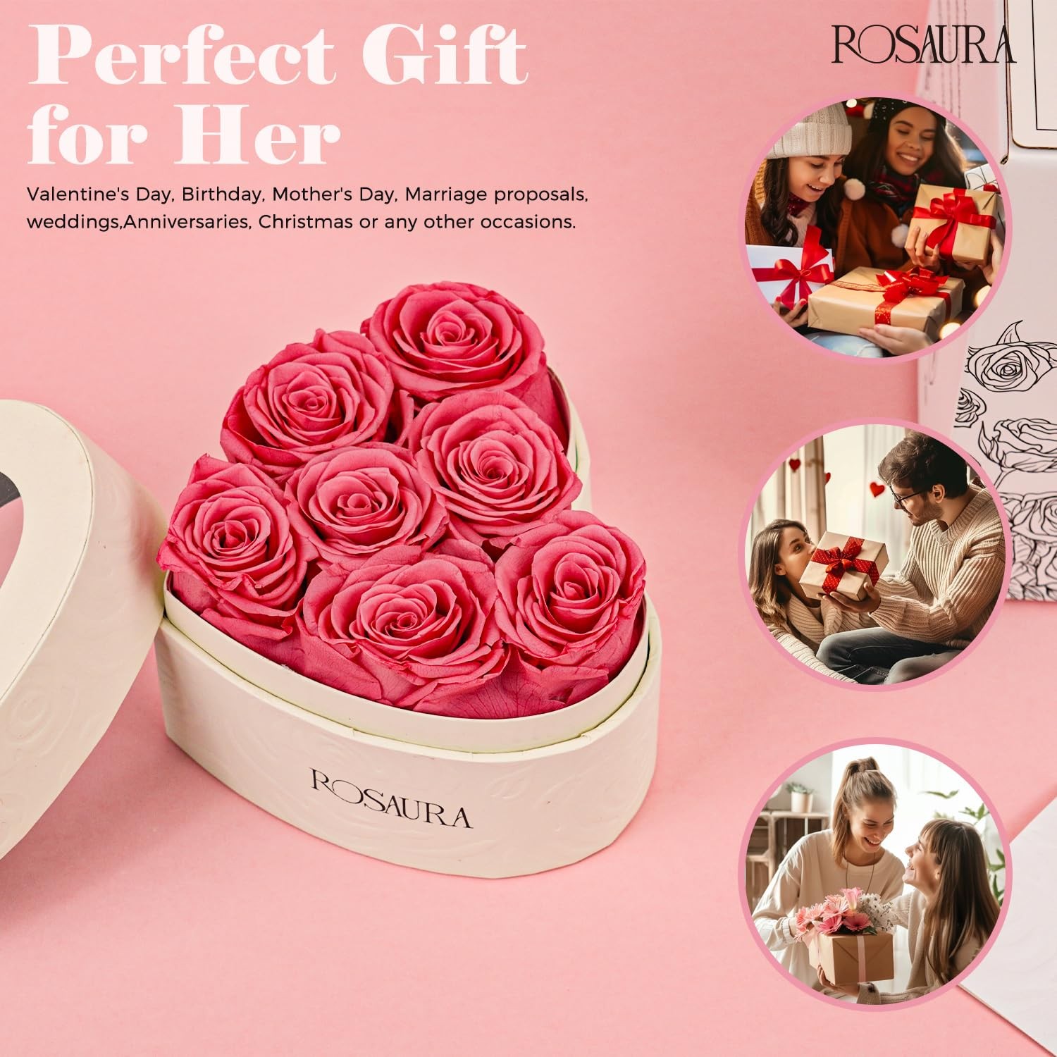 Rosaura Heart-Shaped Preserved Roses Gift Box – Real Forever Flowers for Chri…
