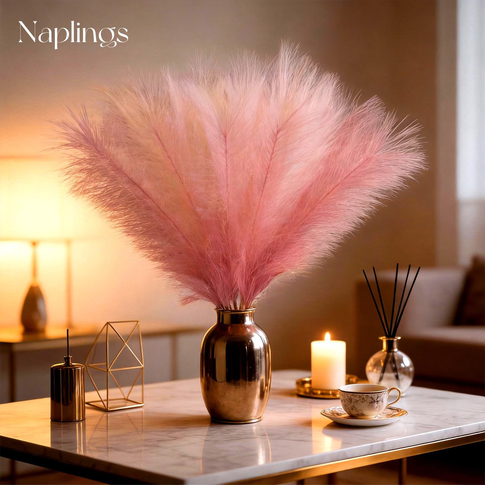 50pcs Pink Pampas Grass 21.6 Inch Non-Shedding Faux Pampas in Light Pink,Pink