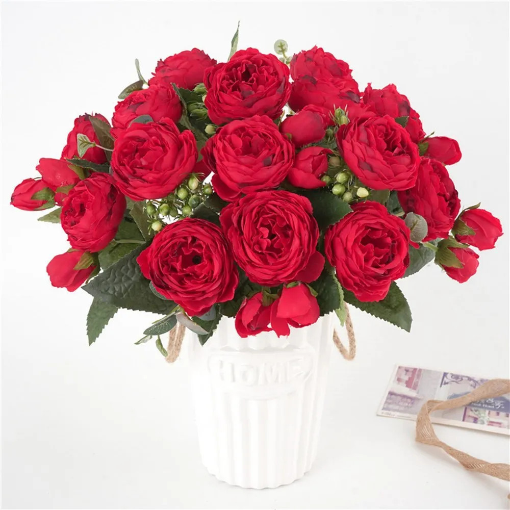 30CM Silk Peony Fake Roses Artificial Flowers Bridal Bouquet Home Wedding Decor