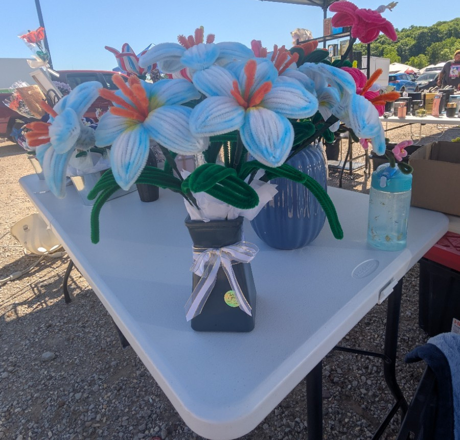 Artificial Lily Arrangement & Centerpiece , White Orange Green Flowers