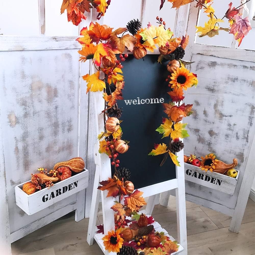 Winlyn Fake Fall Maple Leaf Garland Hanging Vine- 6 Feet – Artificial Berries Su