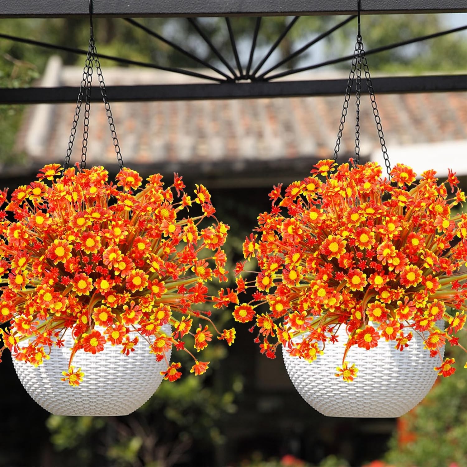 8 Bundles Artificial Mums for Outdoors Fall Flowers UV Resistant Fall Decor |