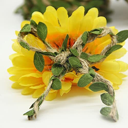 33 Feet Natural Burlap Ribbon,5MMjute Twine withArtificial Vine Fake Foliage