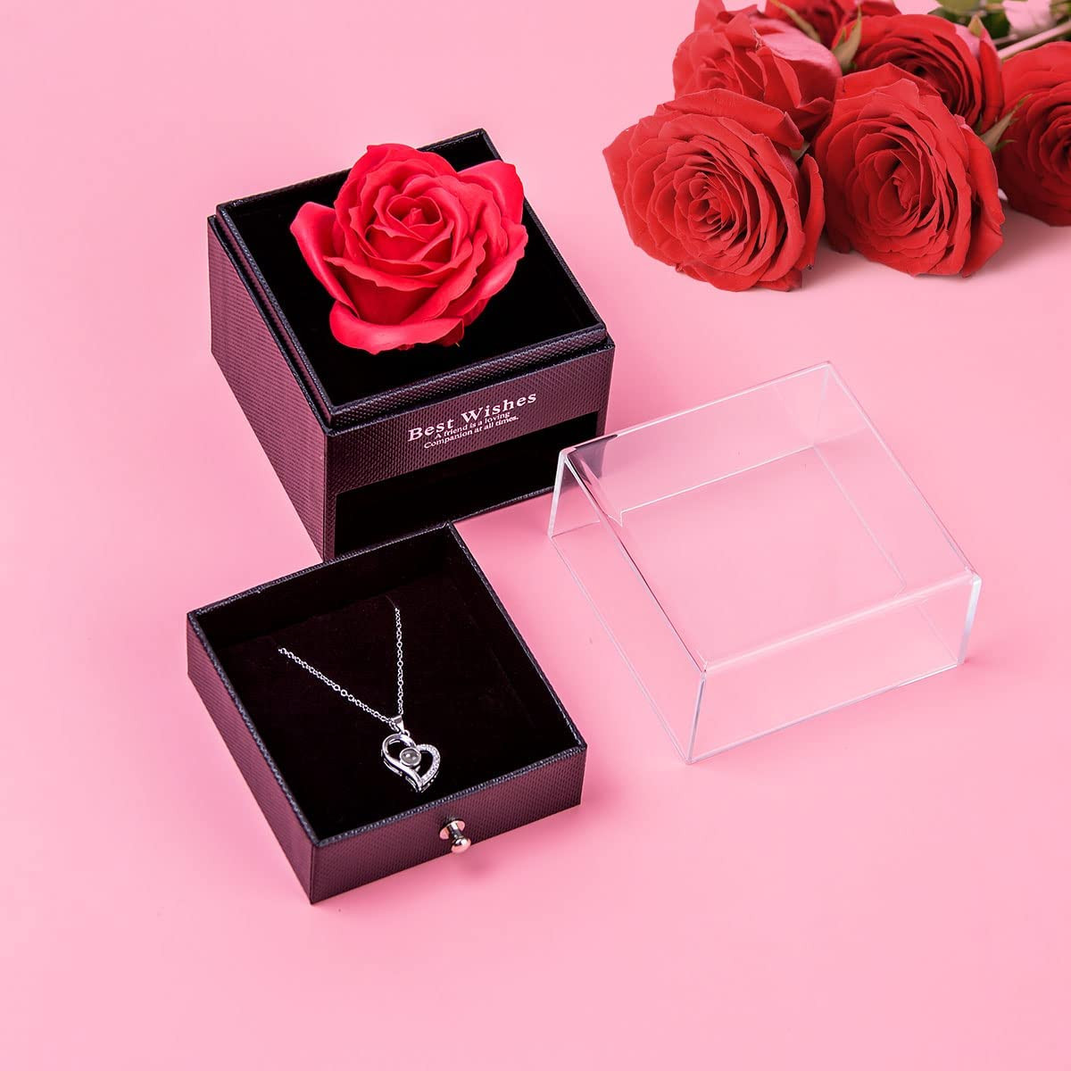Preserved Jewelry Rose Box Eternal Gift Flower I Love You100 Languages Necklace
