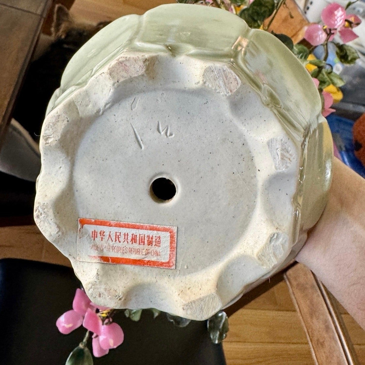 Vintage Chinese Glass Flower Bonsai Tree 26” Tall x 18” Wide Ceramic Planter