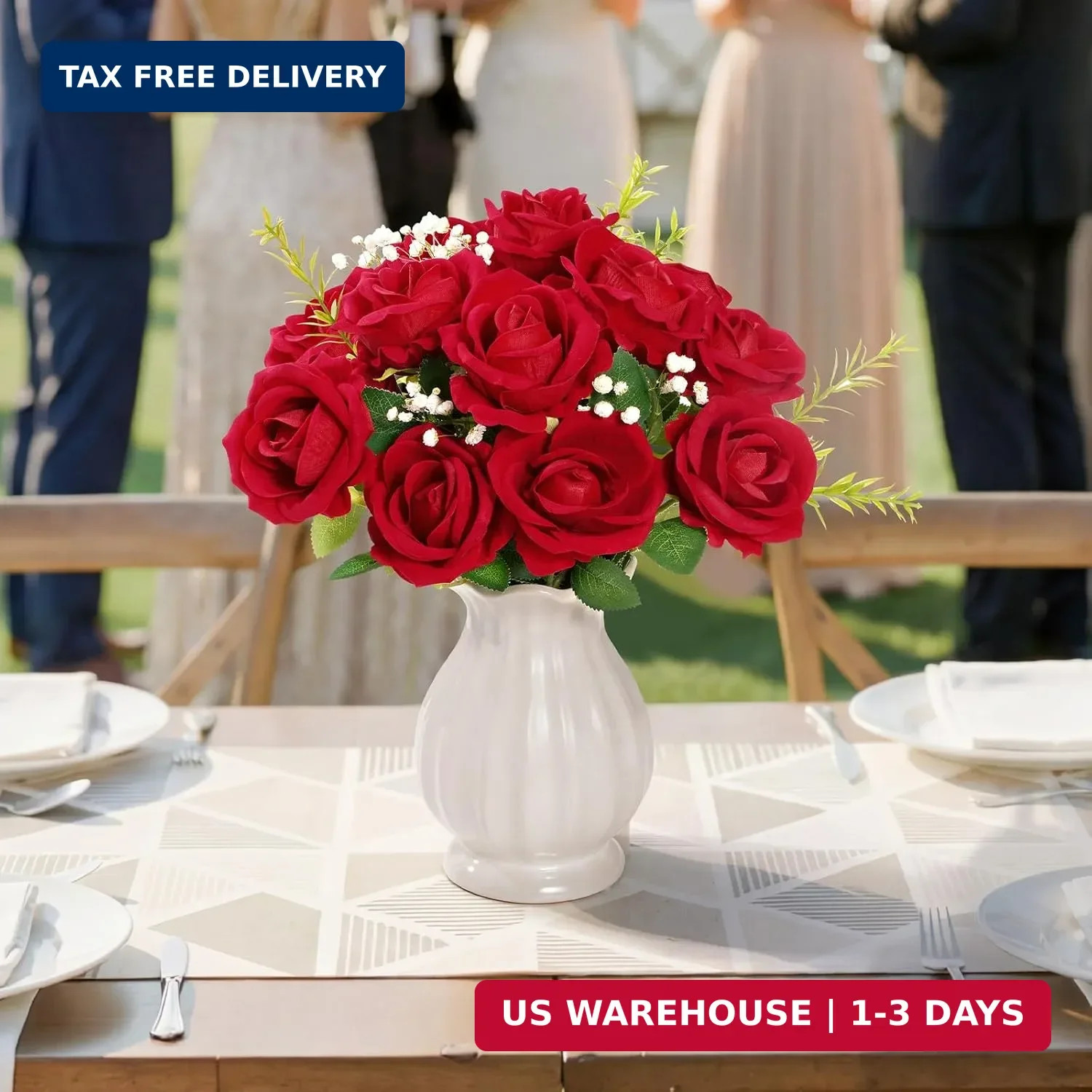 Lifewit Classic Red Artificial Roses Flowers, Faux Long Stem Silk Roses Bulky fo