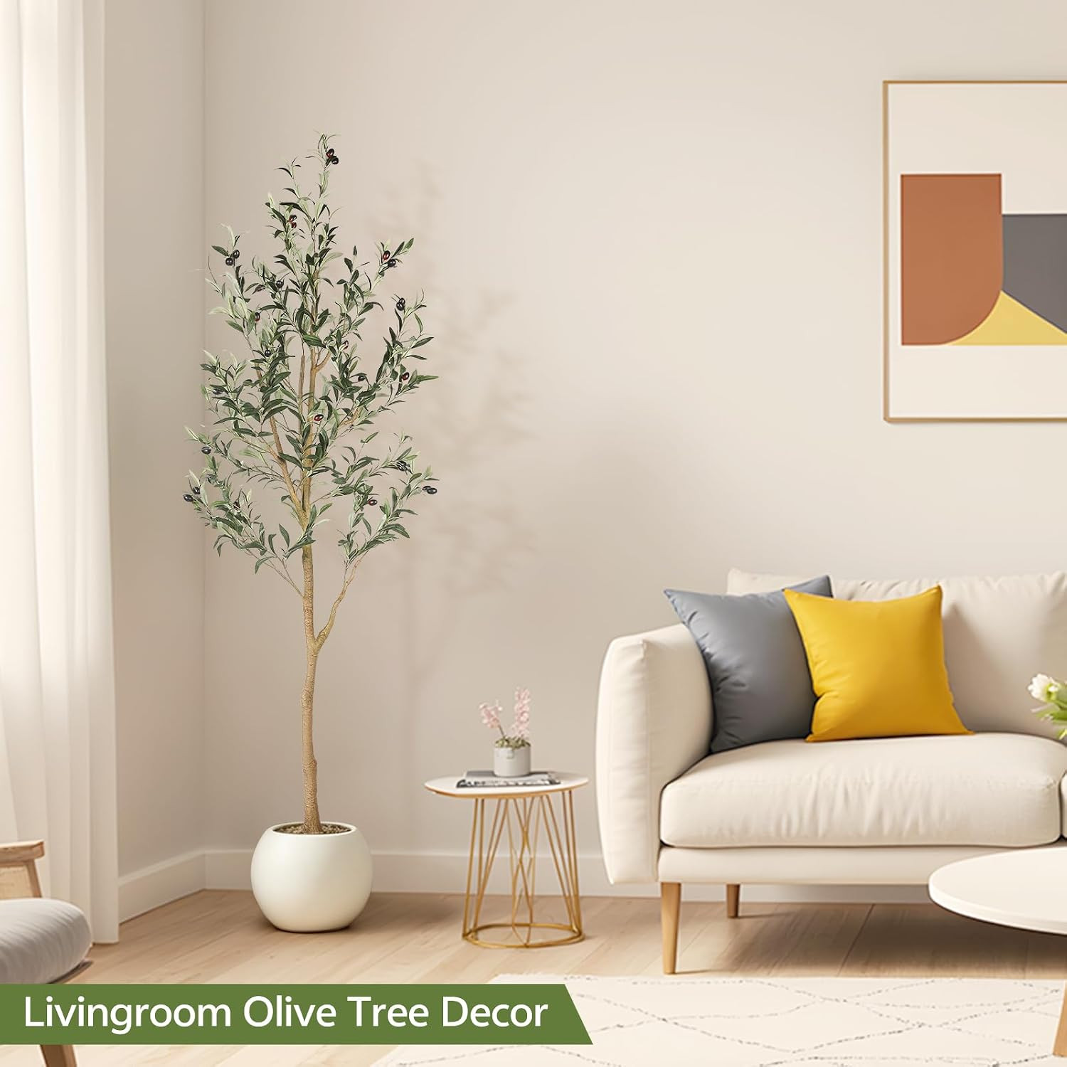 Realead 6Ft Artificial Olive Tree, Tall Faux Olive Tree Plants, Fake Potted Oliv