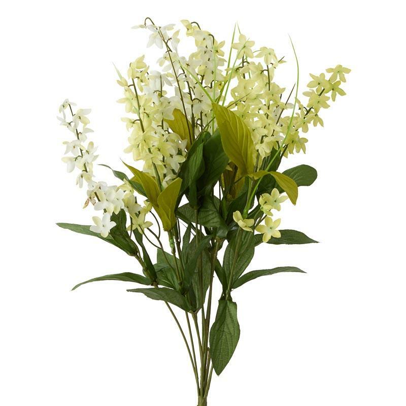 Factory Direct Craft Cream and Green Poly Silk Floral Blossom Bushes | 2 Bu