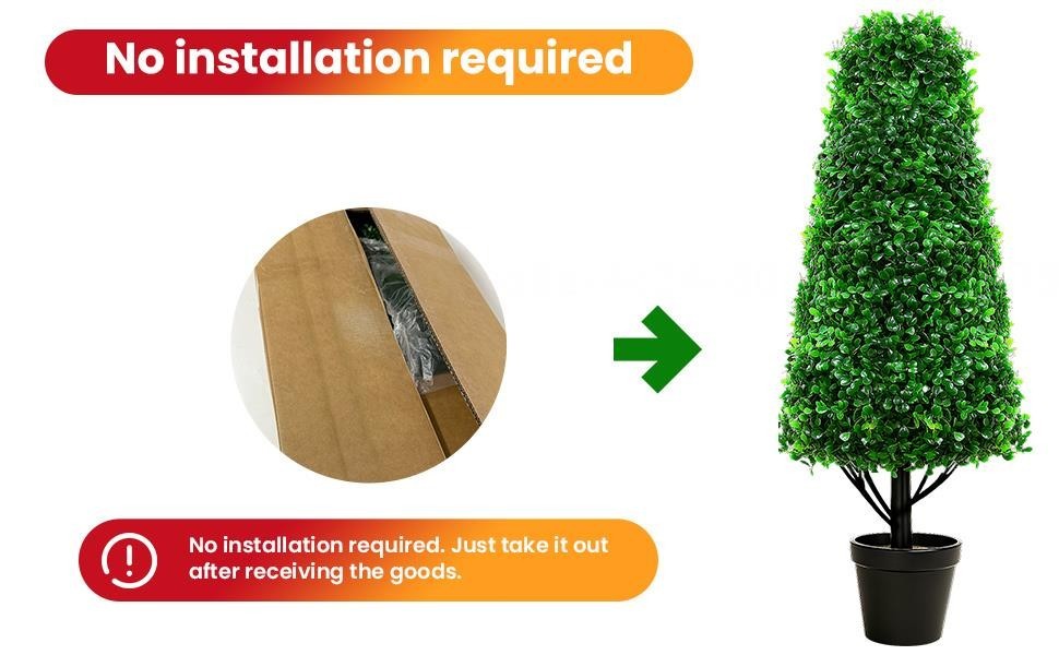 2PCS 4FT Fake Boxwood Topiary Trees Potted Plants with Black Planter for Home