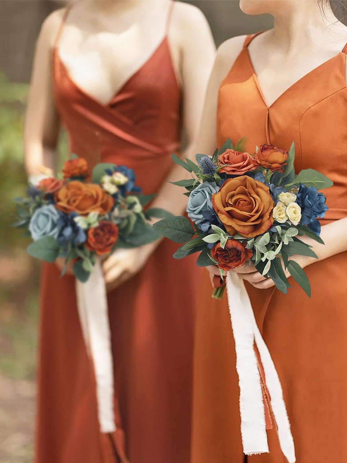 1PC Fall Wedding Bouquet Terracotta Navy Blue Artificial Bridesmaid Bridal Decor