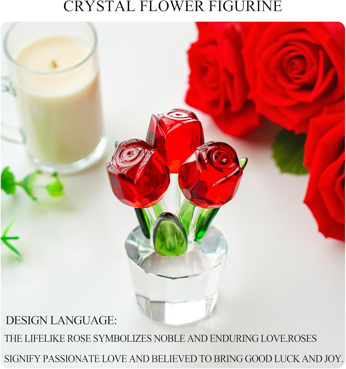 3.2 * 2In Handmade Crystal Red Rose Bouquet Figurine Romantic Rose Flower Gifts