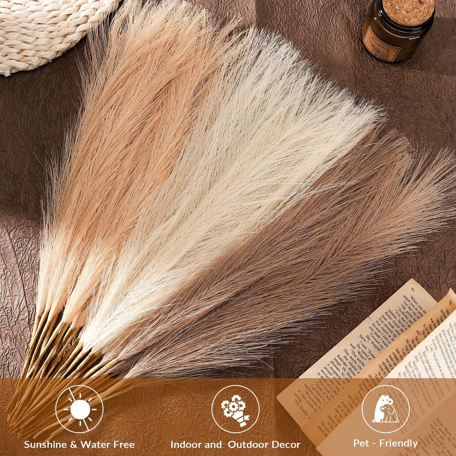 30 PCS 17.7 Inch Artificial Pompous Grass Bulk Beige/Brown Vase Filler