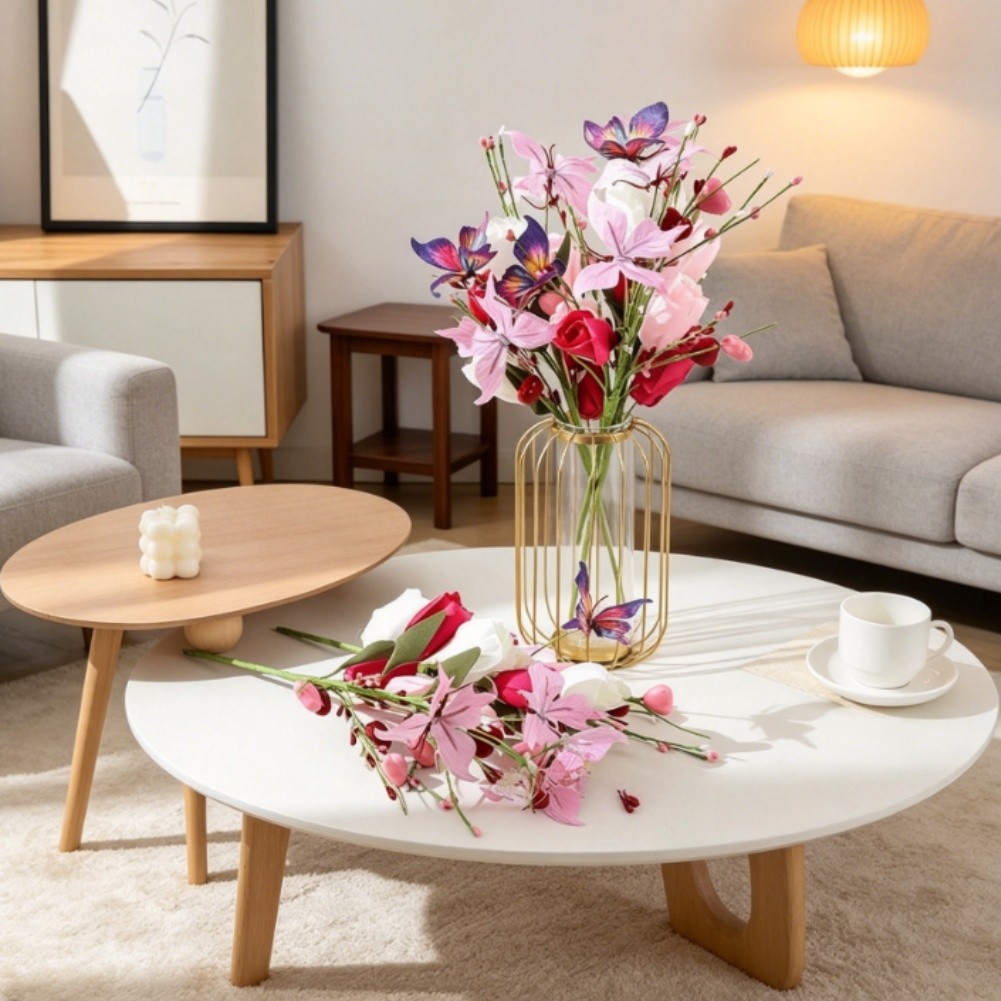 Silk Butterfly Bouquet Pink White Decor Delicate Silk Petals Sturdy Wire Stems