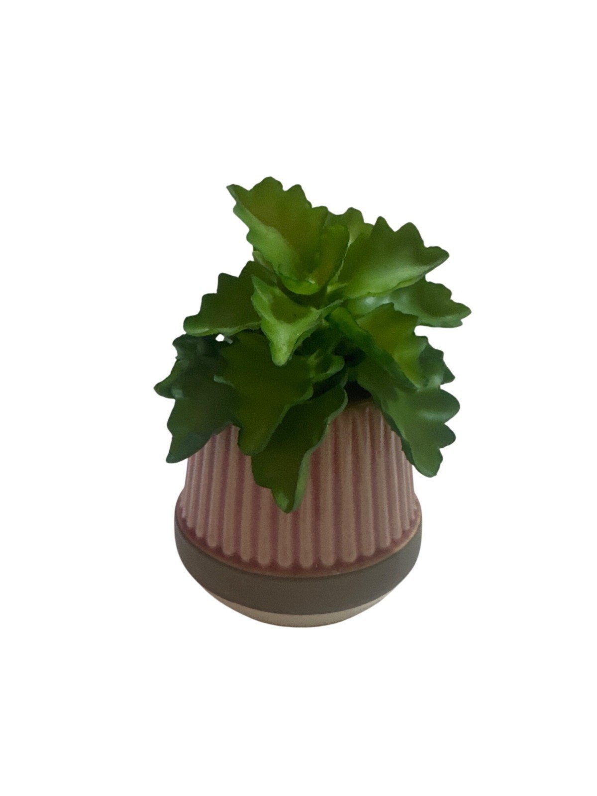 Artificial Succulent Arrangement In Ribbed Ceramic Pink Pot Decorative Greenery
