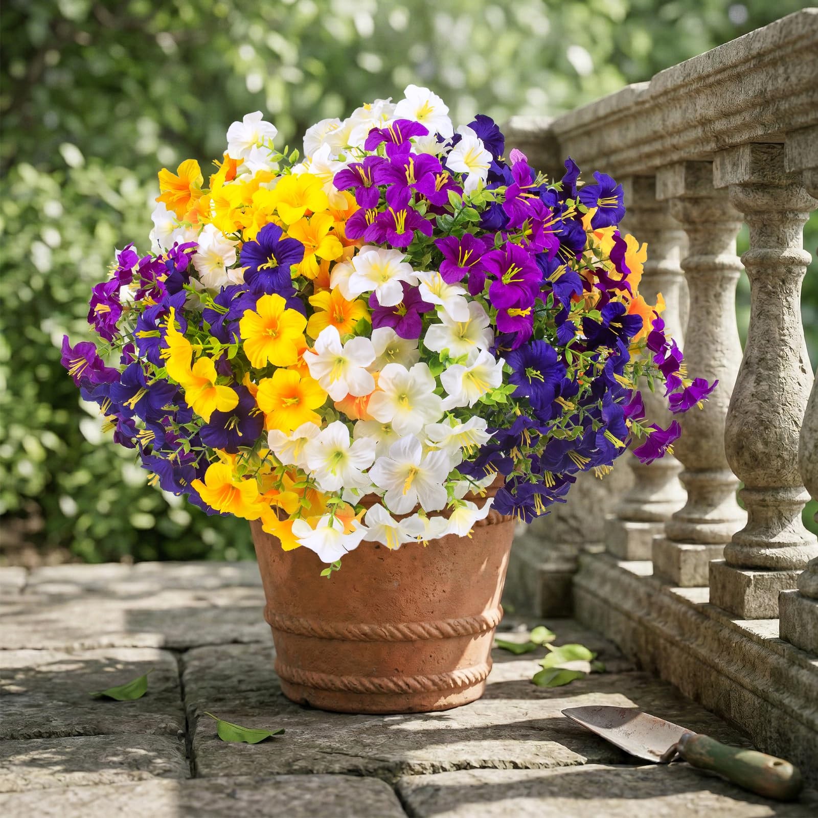 16 Pcs Faux Petunias Artificial Flowers For Outdoors, UV Resistant Fake Petun…