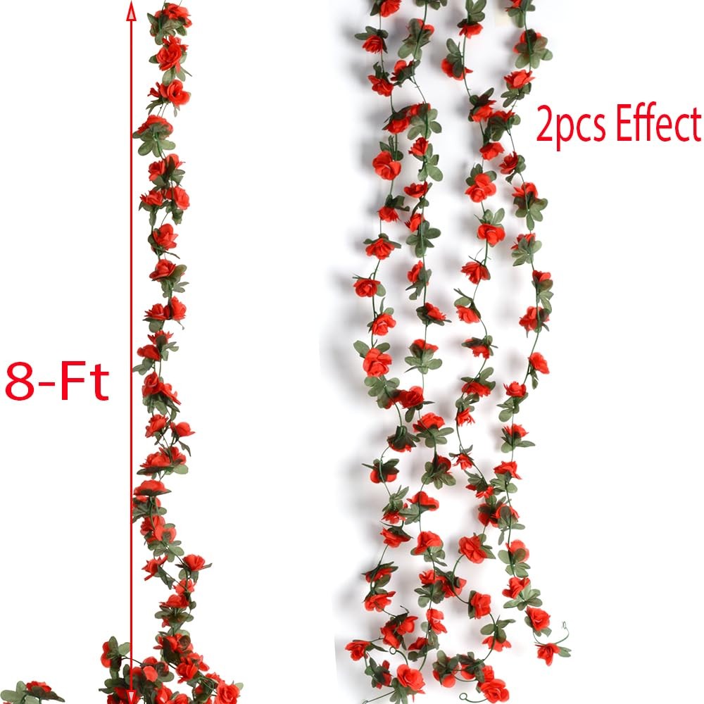 2 Pack Artificial Rose Vine Fake Flower Garland Fake Rose Hanging Vine Artifi…