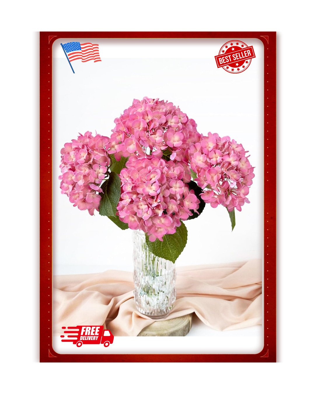 4 Pcs 20” Real Touch Hydrangeas Pink Artificial Hydrangeas Flowers Faux Late