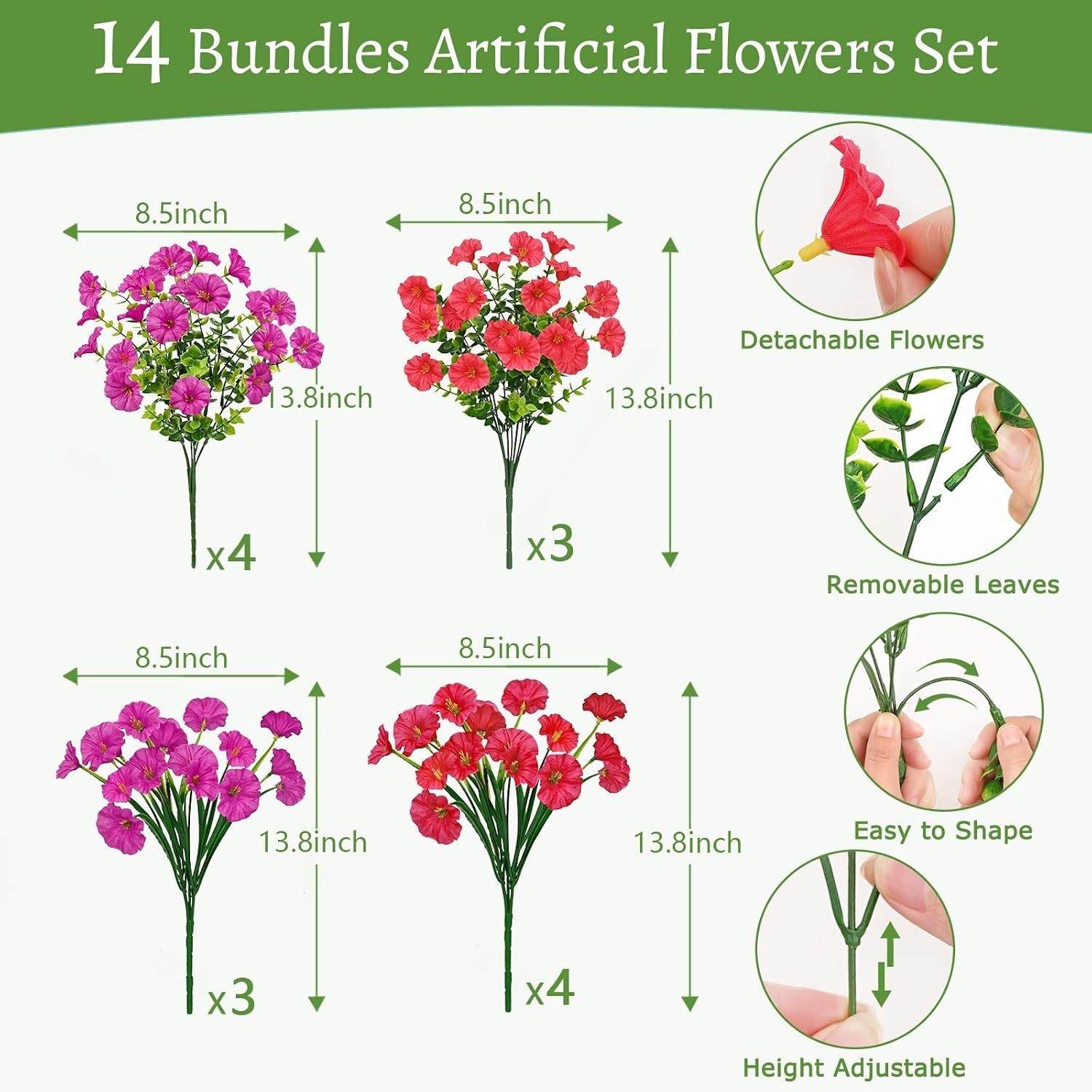 Artificial Flowers for Outdoors, 14 Bundles Fake Outdoor Flowers, UV Resistan…