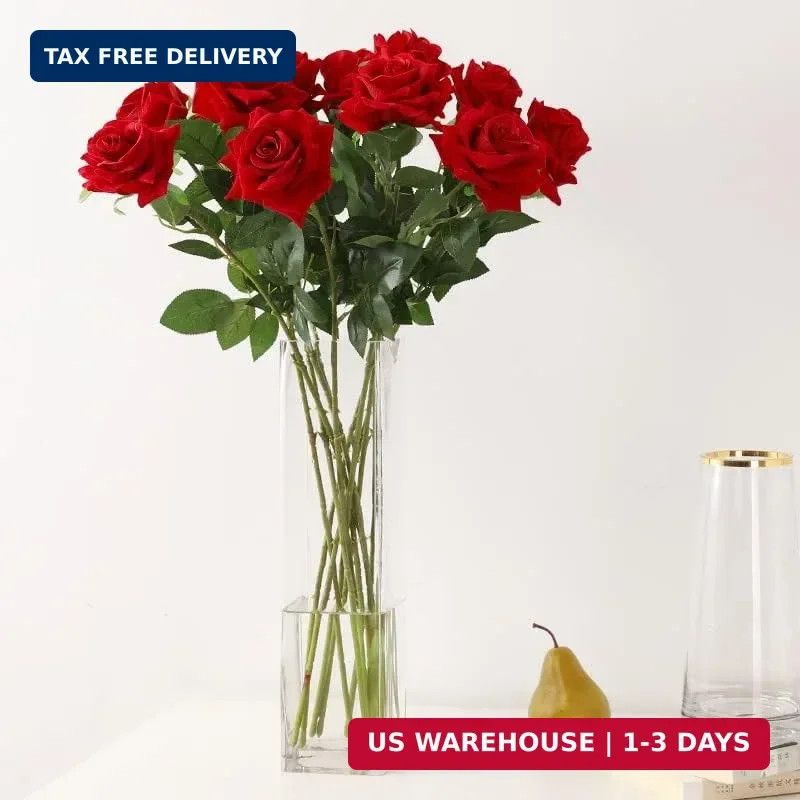 Red Rose Artificial Flowers, 1Pc 17″ Single Red Rose for Valentine’s Mother’s Da