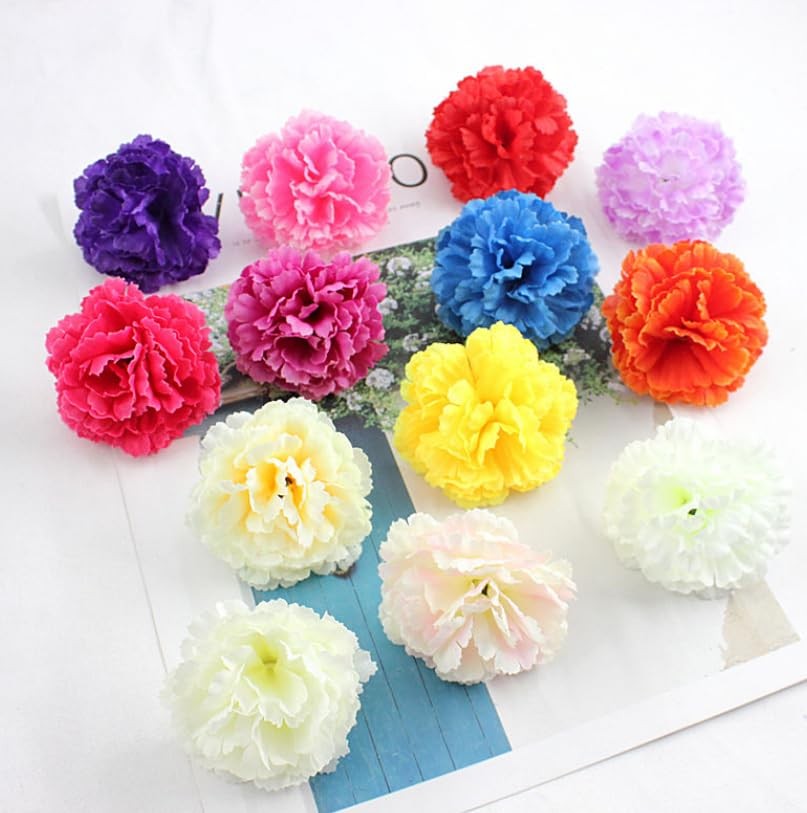 50 Artificial Silk Carnation Flower Head with Stems Set,Vase Fillers,Marigold…
