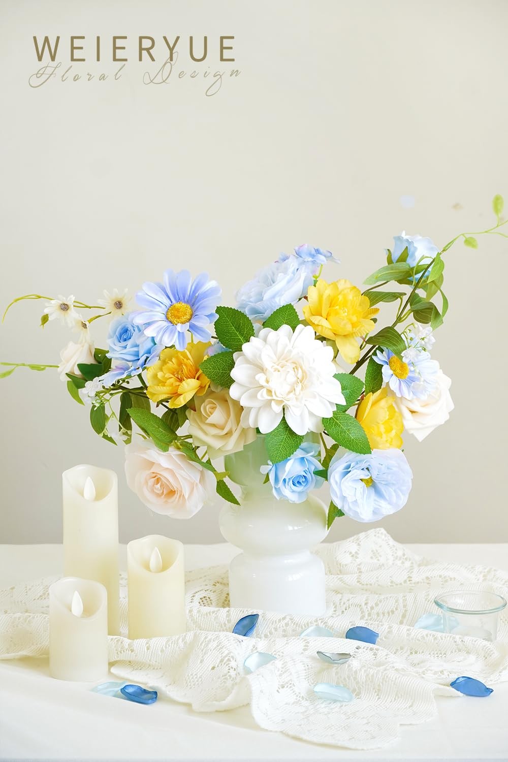 Blue Artificial Flowers Combo Box Fake Wedding Silk Decor Indoor Crafts