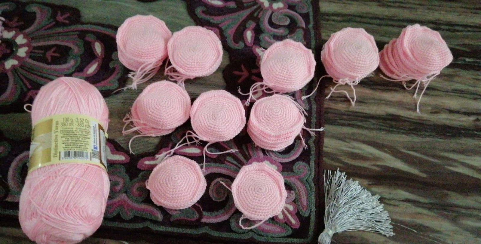 Flowers crochet bouquet decor rose floral handmade pinkish set of 10+the vase