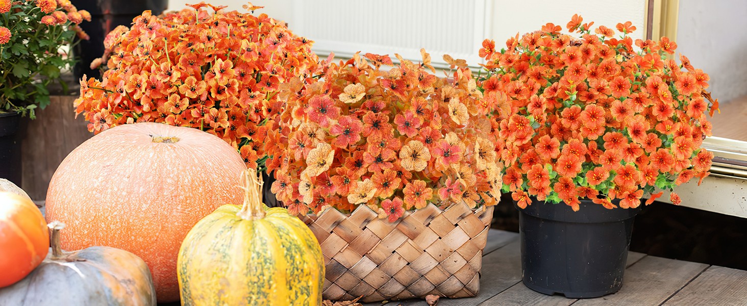 24 Bundles Artificial Fall Flowers Outdoor Indoor Decoration, Fake Plastic