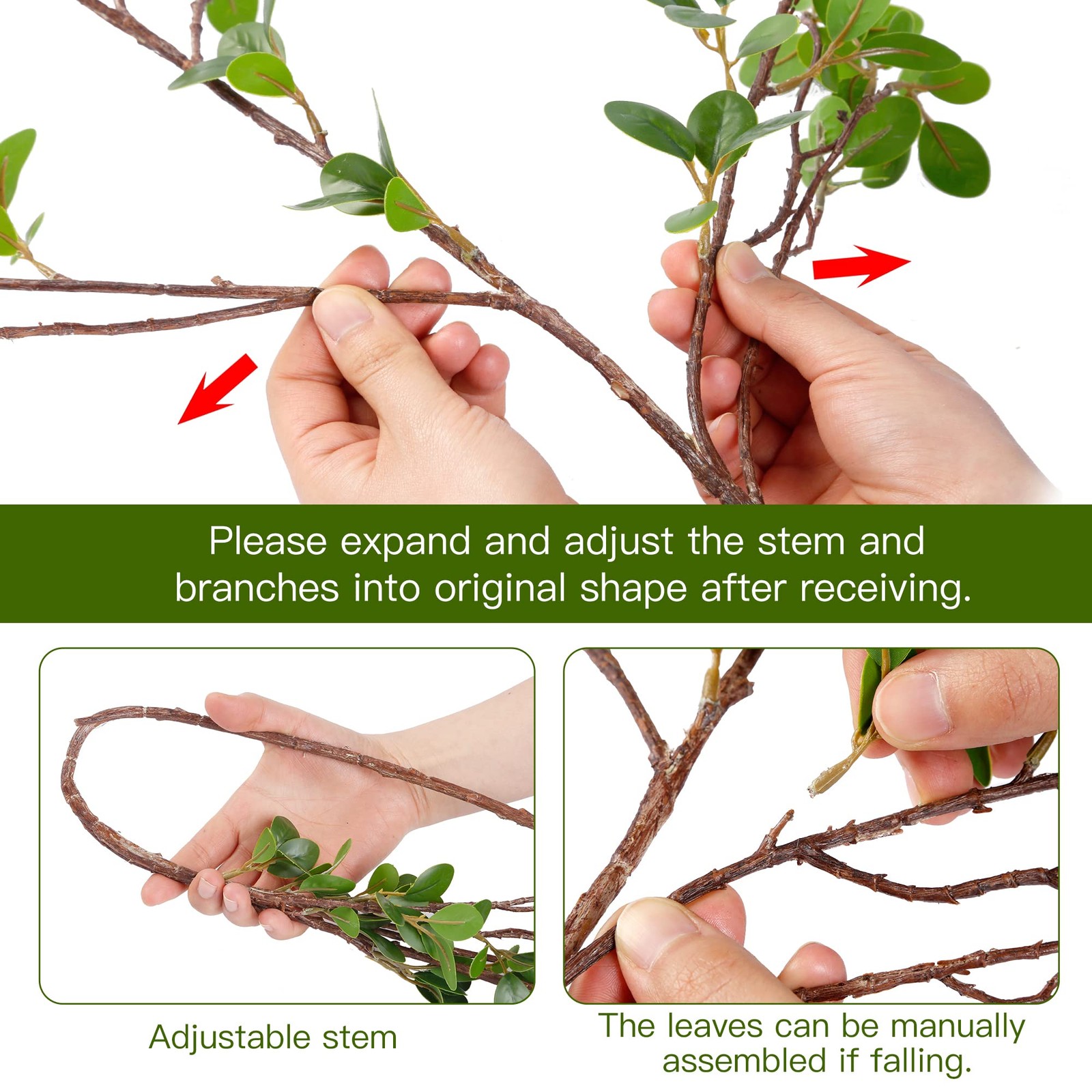 43 Artificial Ficus Branches 3 Piece Faux Greenery Stems for Home Decor