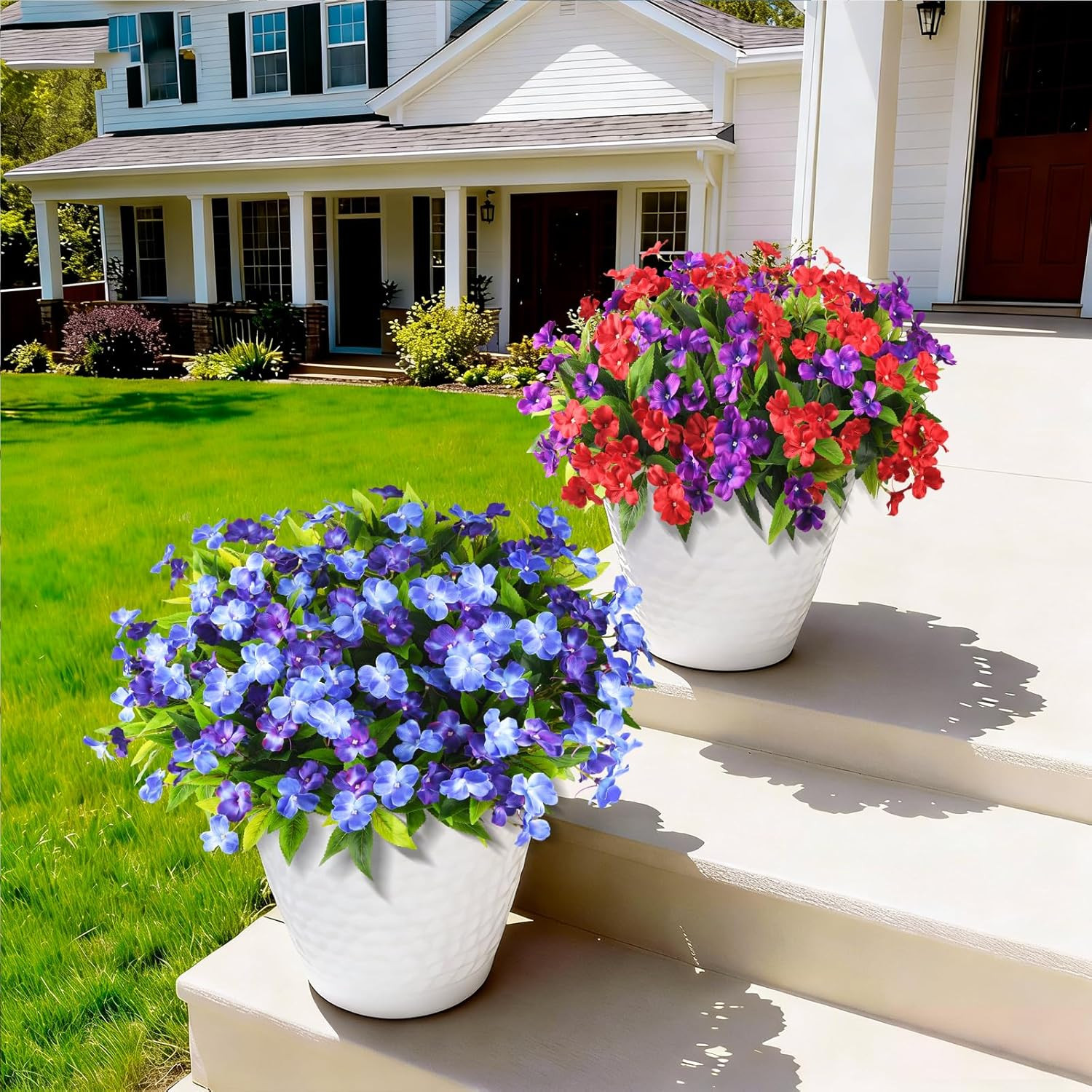 Artificial Impatiens Flowers for Outdoors, 6 Bundles Silk Fake Flowers for Sprin