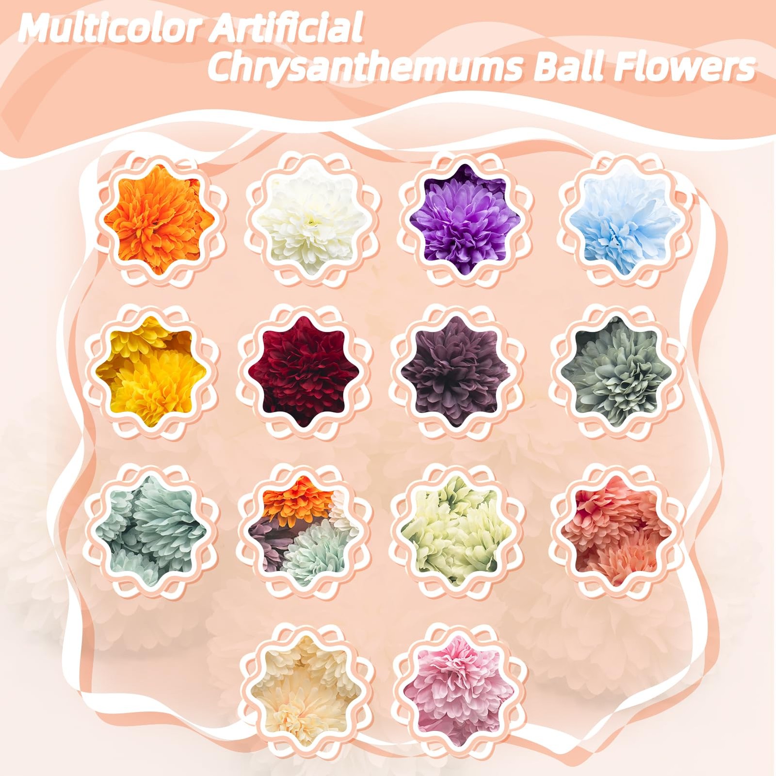 10Pcs Orange Fake Flowers Pompom Mums Stemless Chrysanthemums Balls,2.8 Inch …
