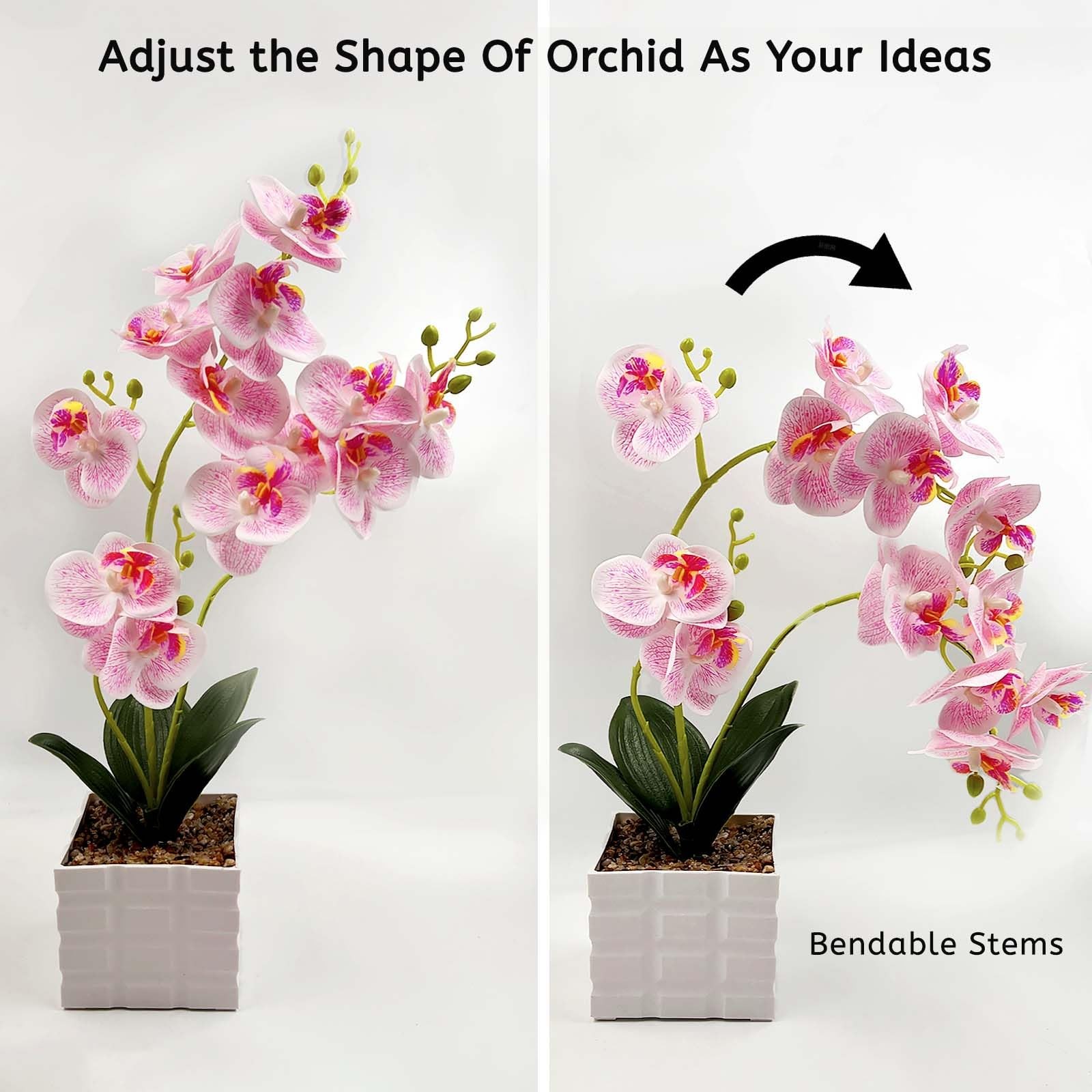 Daily Treasures 13-Heads Artificial Orchid Flower in Pot,50cm Silk Orchid Arr…