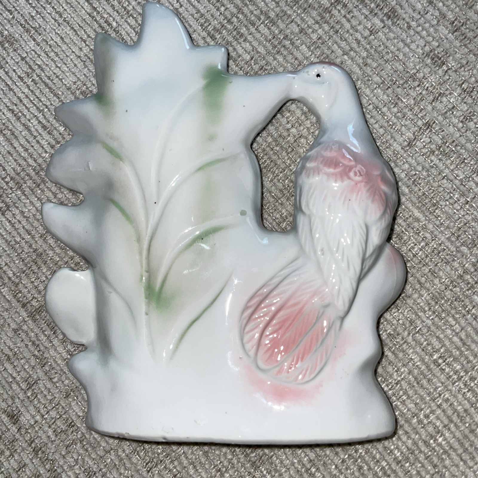 Love Decor Doves Heart Flowers White Pink And Green Gold Trim 7 Inches Tall