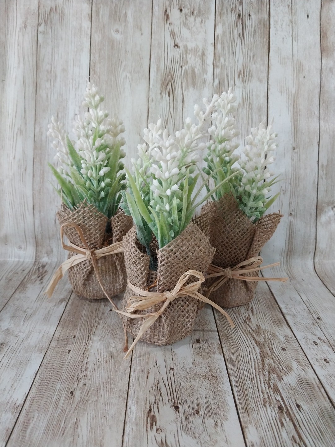New! 3 Spring Plants Faux Mini Burlap Wrapped Floral Plant Arrangement Decor ~